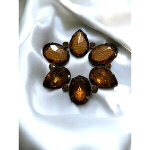 Vintage Amber Glass & Brass Teardrop Brooch Pin
